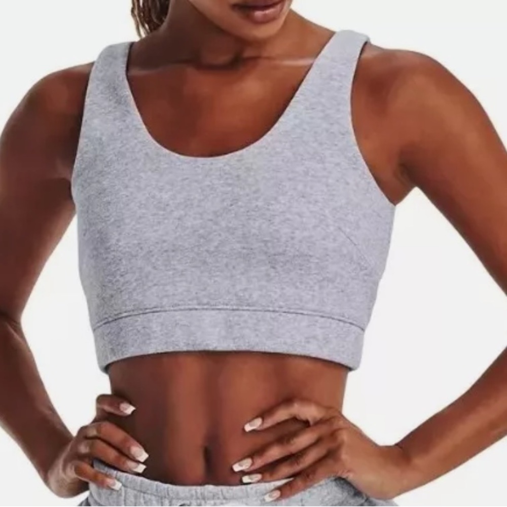 Under Armour Essential Fleece Playback Tank Cropped Bra Top Gray Medium